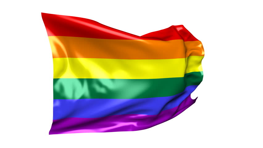 Gay Pride Rainbow Flag 06B (HD) - Waving gay pride rainbow flag on the white background. Nice silk material, real simulation. Alpha matte for change of the white background included.