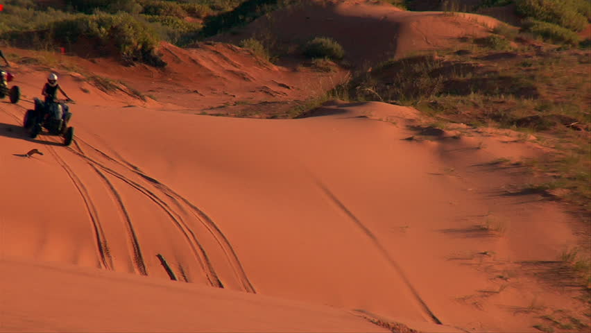 ATV riders on red sand dunes