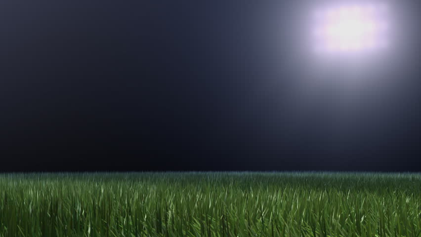 Soccer ball rolling on grass night. Loop-able from 06s 20f  by time code SMPTE Non-drop (29,97 fps)