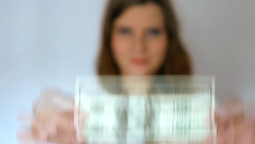 HD1080 Beautiful young woman with 100 dollar banknote.
