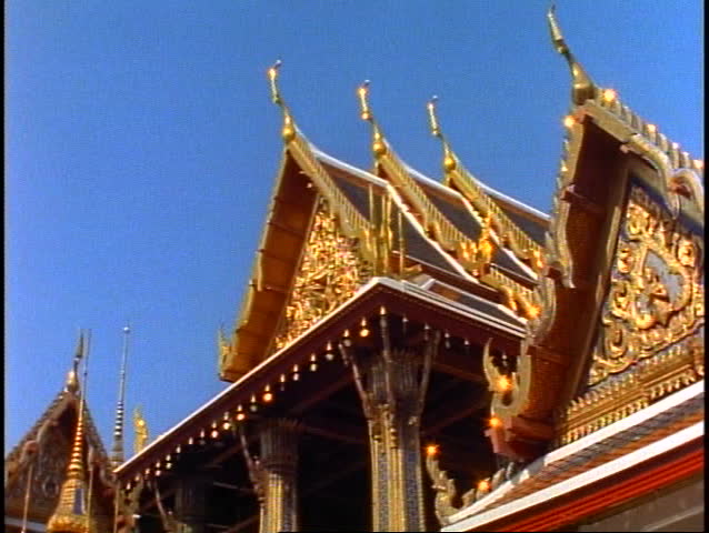 Royal Palace of Bangkok, medium shot roof details, pan right