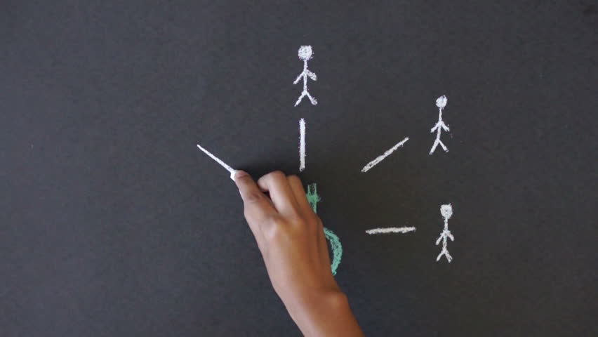 Dollar Sign Chalk Illustration on dark background with stick people.