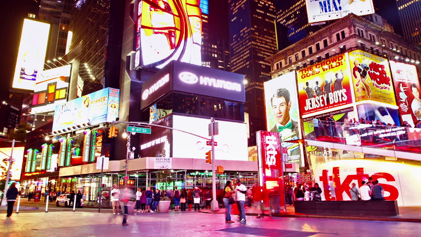 NEW YORK CITY - MAY 19: Time lapse of Times Square traffic at night, on May 19, 2012 in New York