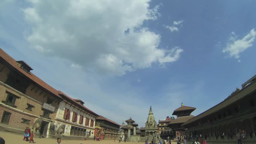 BHAKTAPUR, KATHMANDU, NEPAL - MARCH 24 : Time lapse clouds at Bhaktapur Durbar Square in Bhaktapur, Kathmandu, Nepal on March 24, 2013. Bhaktapur Durbar Square is a UNESCO World Heritage Site.