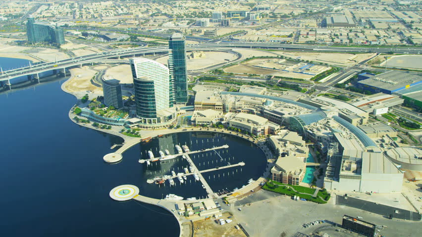 Aerial view Festival City and marina, Dubai, United Arab Emirates, Middle East
