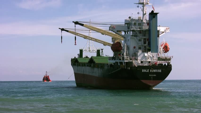 VALENCIA, SPAIN - OCTOBER 01: The cargo ship âBSLE SUNRISEâ is aground on El Saler Beach after the strong storm when the boat was anchored close to Valencia port, on october 01, 2012 in Valencia.