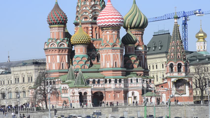 Moscow Kremlin panorama: Zoom out of Saint Basil's Cathedral, GUM and Red Square, slide to  Kremlin wall, Ivan the Great Bell Tower, Moscow river, Moscow City and moving back to Saint Basils Cathedral
