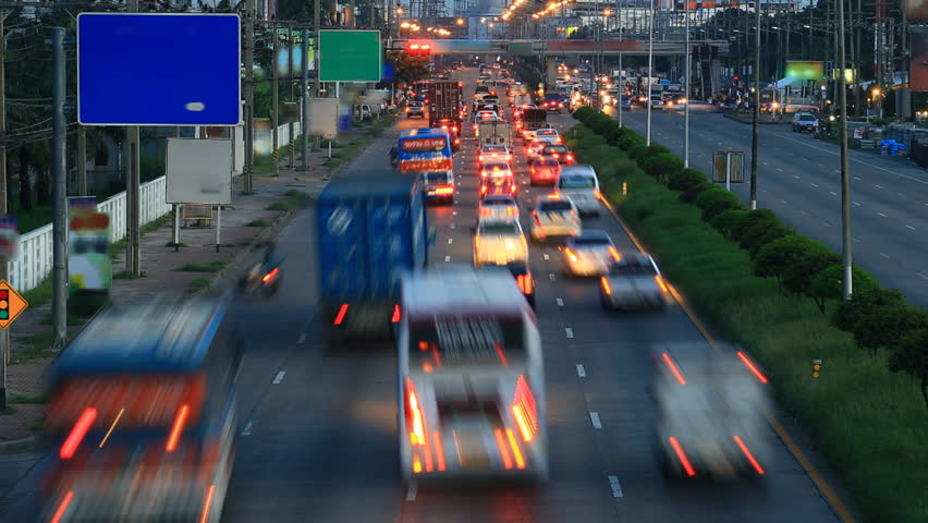 Traffic at evening to night , time lapse