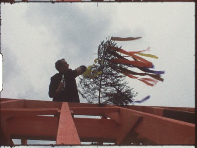 Vintage 8mm film: Housebuilding, Father on rooftop