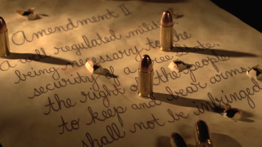 Second Amendment with bullets and bullet holes. 