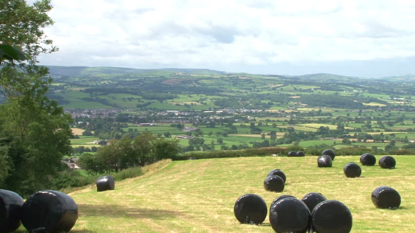 Hay bails with a protective black plastic covering.