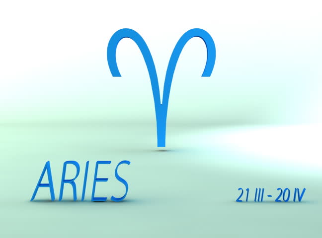 3d rotating aries zodiacal symbol with name and date, loopable - NTSC