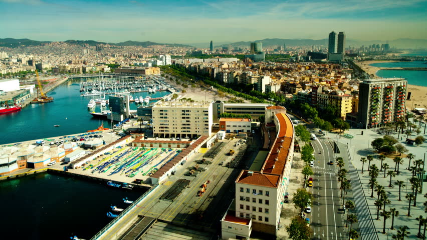 timelapse of the beautiful barcelona skyline shot from a high vantage point
