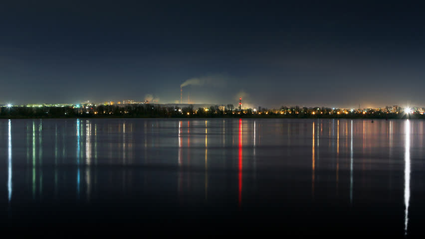 Night view of the city across the river