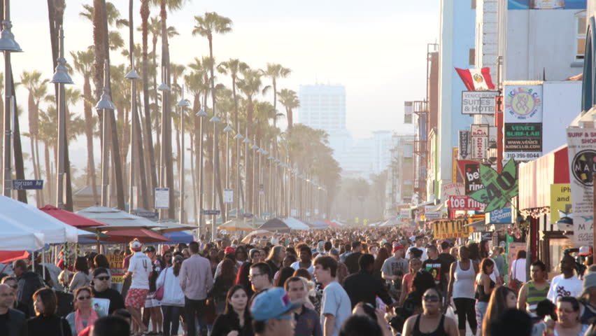 VENICE BEACH, California MAY 19:  A Time lapse of thousands of tourists enjoying the Venice  Beach Boardwalk .  This most famous visited tourist destination  May 19, 2013 in Venice Beach California