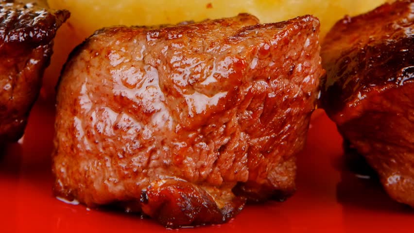 european food: roast beef meat goulash plate with tomatoes and dill 1920x1080 intro motion slow hidef hd