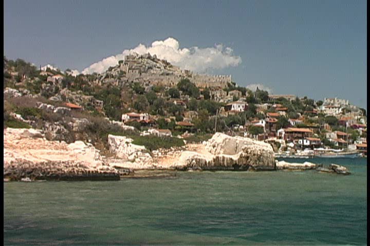 An island with a Byzantine castle at the top