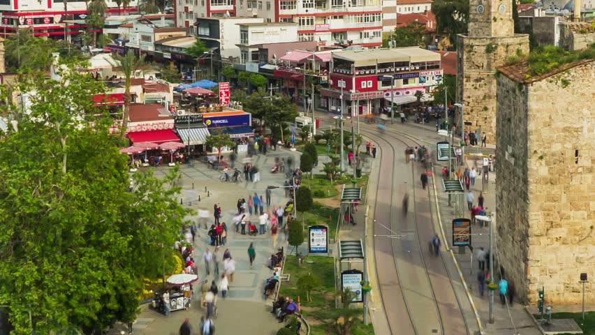 ANTALYA - APRIL 11 (TIMELAPSE): A crowd of people walking in the old city of Antalya on April 11, 2013 in Antalya, Turkey. Antalya is the biggest international sea resort located on Turkish Riviera.