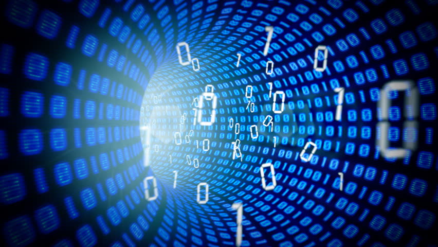 Seamlessly looping animation of a binary internet tunnel - version 3 (blue).