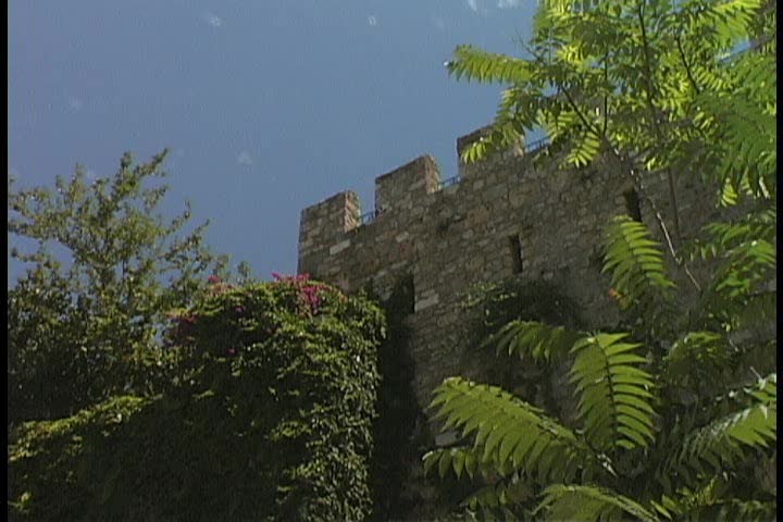 Medieval fortress used by the Selcuks Dynasty with crenelations and loopholes of the battlement, Antalya, Turkey