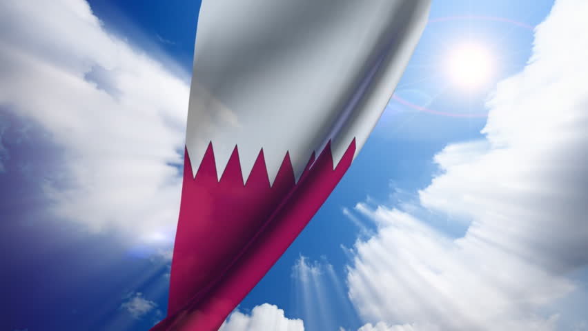 Qatar flag animation with real time-lapse clouds.