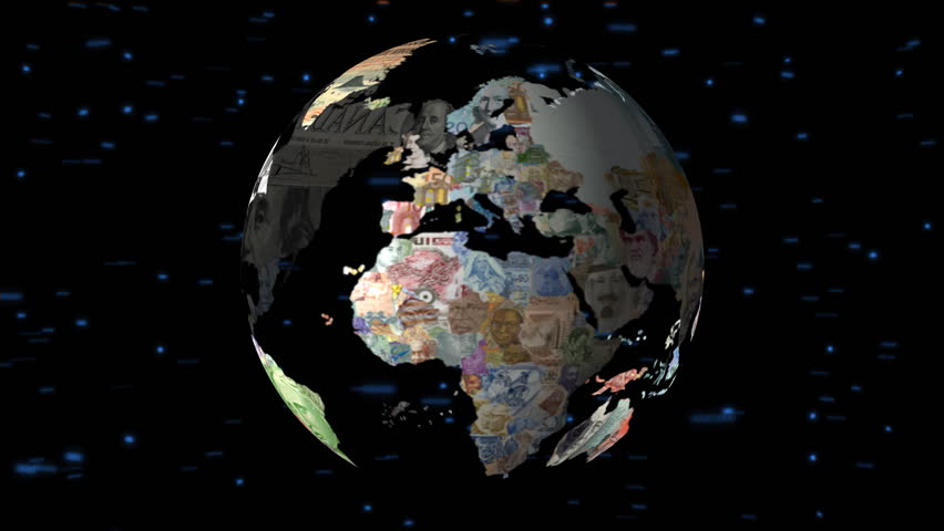High Definition Loopable Spinning Globe with Countries Flags & Currencies