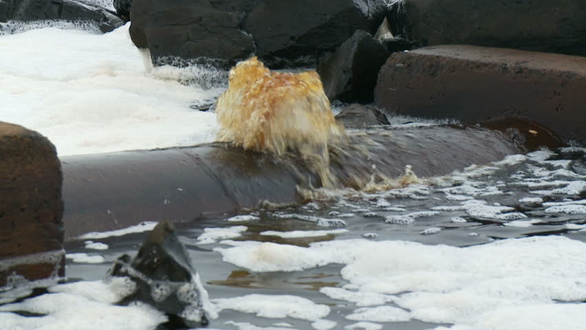 Broken Pipe, Pipeline Leaking Polluted Water, Waste into Ocean