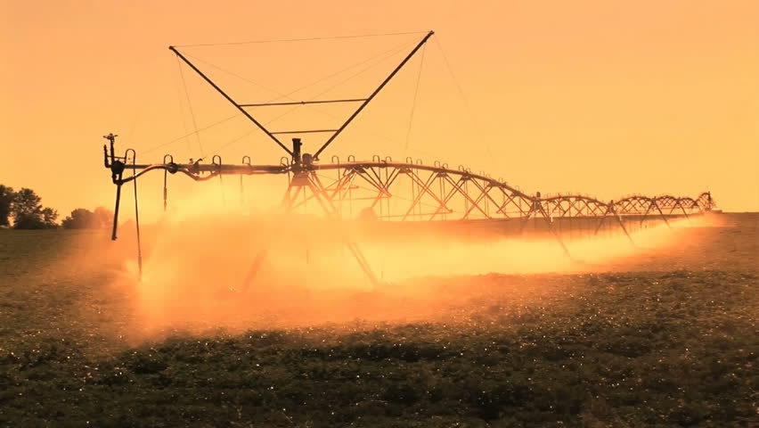 Farm Irrigation, late afternoon  sprinklers on a farm, Kennewick, Washington