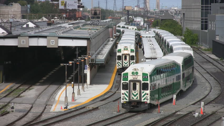 TORONTO - JULY 21: A train leaves the platform at Toronto's Union station, Toronto, Canada, July 21, 2009. In 2010 work will begin to carry out a $640 million revamp of the station. 