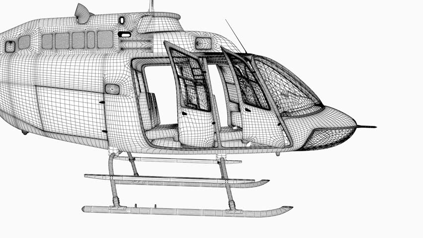 helicopter wire frame rotating on white background (1080p looping) 