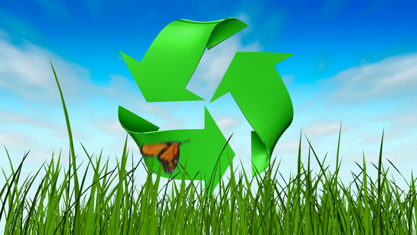 Recycle symbol in grass 