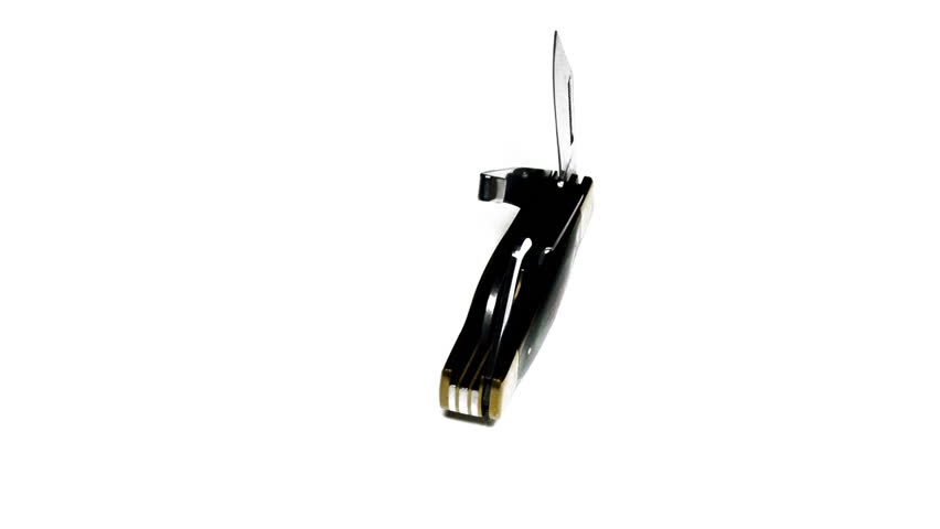 real 3D rotating pocket knife isolated on white