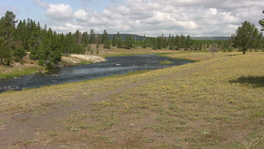 River flowing through the grassy mountain meadows