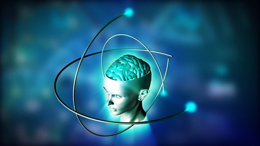 Animation of atom turning around a human head