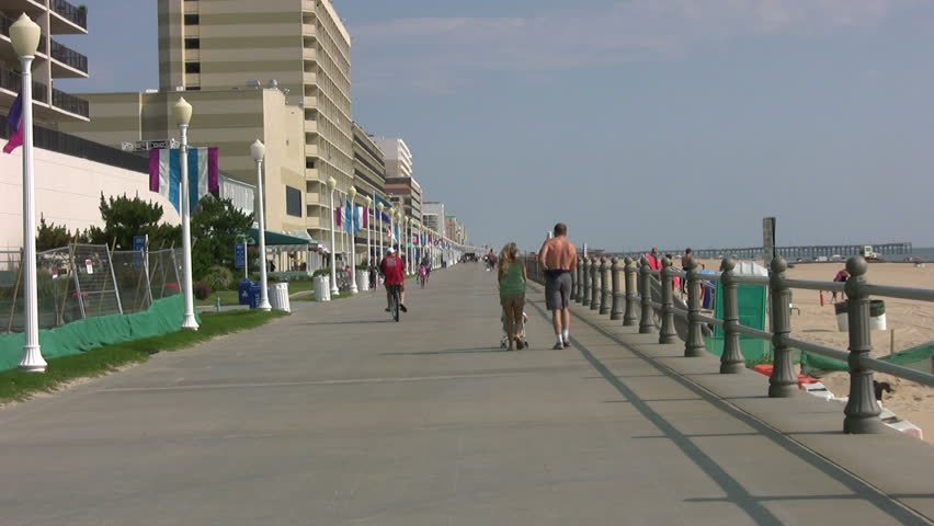Boardwalk at Virginia Beach with walkers and joggers
