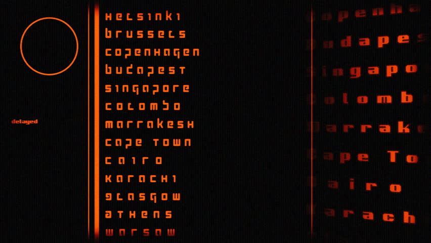 aviation related motion graphics, like cities, arrivals, departure information and data and radar