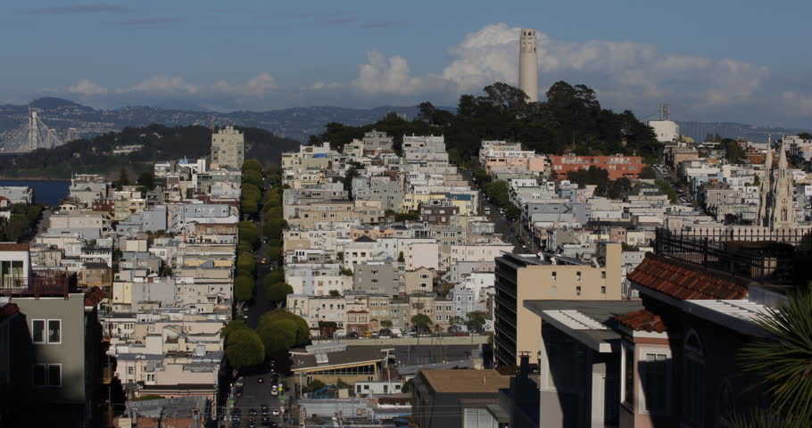 Aerial View Sunset Coit Tower San Francisco Skyline