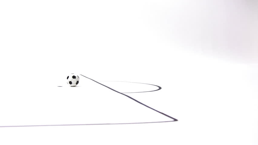 Human fingers kick the ball into the goal !!!!isolated on white.HD 1080i October, 17 2009.Home studio in Tula
