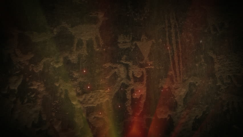 Colorful array of elements and petroglyphs.