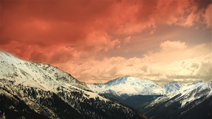 (1151) Early Early Winter Mountains Snow Sunset Clouds Skiing. Great for themes of skiing, winter sports, adventure, mountains, nature, weather, tourism, travel. Excellent loop for nature composites.