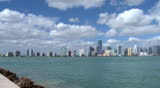 Horizontal pan of the Miami skyline on a sunny day