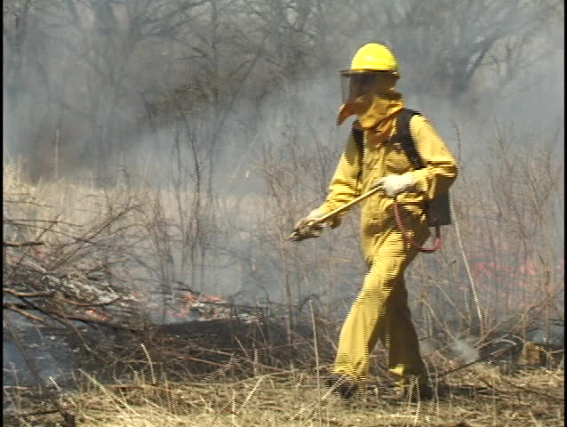 Firemen Spray Forest Fire - clip 3 of 3