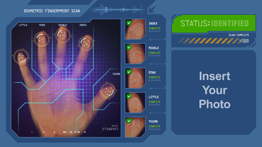 Computer software scanning and analyzing fingerprints Contains a lot of minor details and looks best in 1080p or 720p format. 