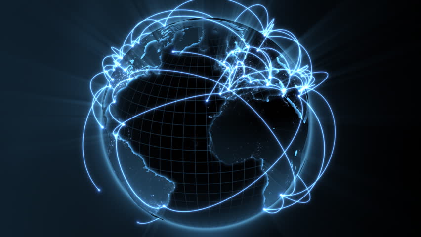 3d animation of a growing network across the world - blue version 