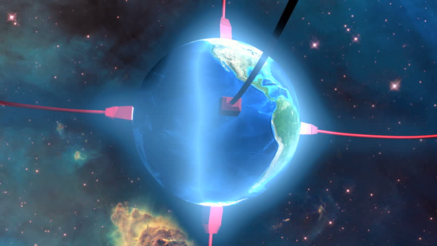 Traversing the vast universe of networking, data  and communications possibilities, ethernet cables connect with the world as it is exponentially illuminated with each powerful connection.