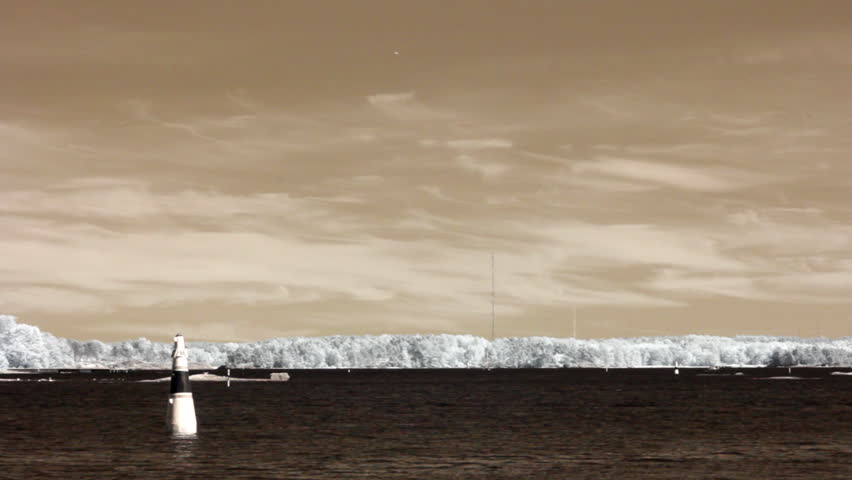 Infrared Finland: motorboat passing by in a bay 2 