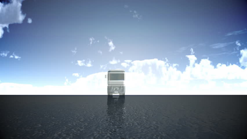 articulated lorry truck driving past with shipping container  with matte for easy compositing into your own scenes