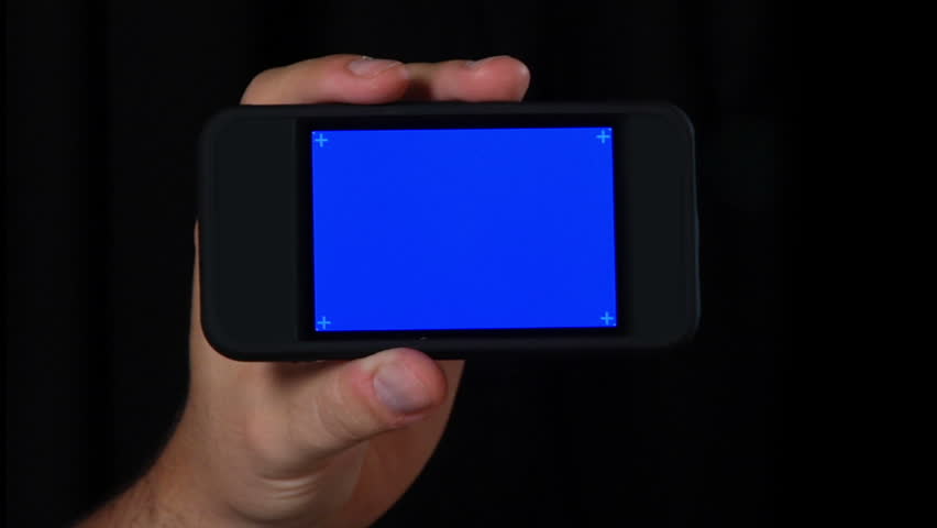 A blank videoscreen on a portable handheld device.  Bluescreen and luma matte included.  Corner hashmarks for advanced placement of your own screen content.