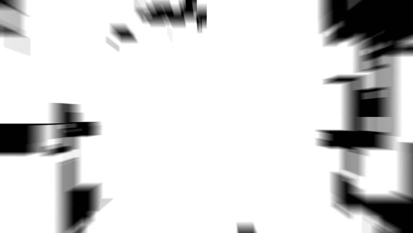 Video wall animated from one single point with thousands of clips passing viewer and dissolving in space, alpha channel included 