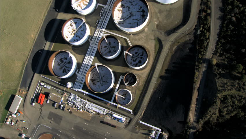 Aerial view of  oil refinery storage tanks 